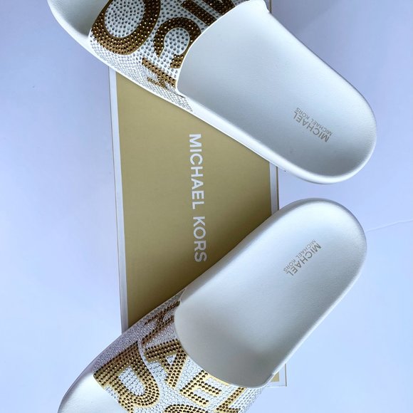 Michael Kors Gilmore slides White and Gold - Picture 8 of 9